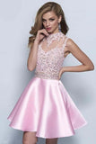 Neckline Keyhole A-line Pink Satin Homecoming Dresses PG168