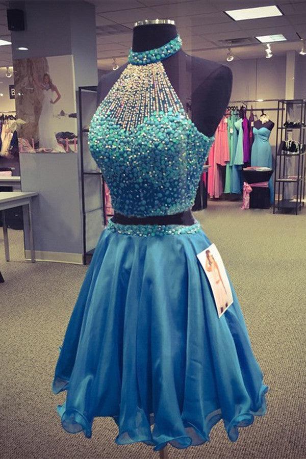 Nectarean Two Pieces Halter Sleeveless Homecoming Dress With Beaded TR0058 - Tirdress