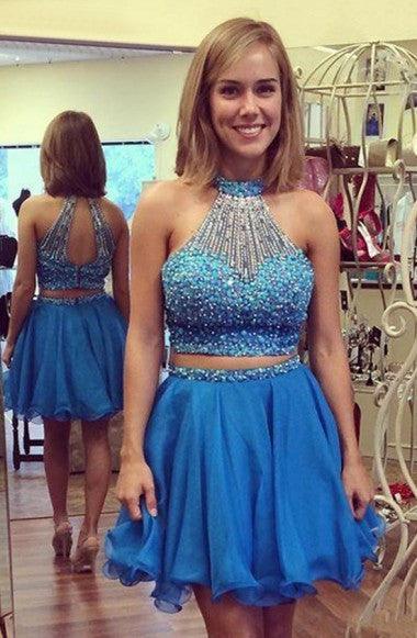 Nectarean Two Pieces Halter Sleeveless Homecoming Dress With Beaded TR0058 - Tirdress