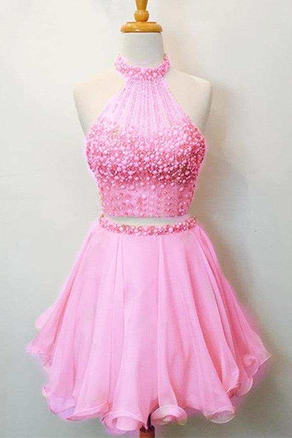 Nectarean Two Pieces Halter Sleeveless Homecoming Dress With Beaded TR0058 - Tirdress