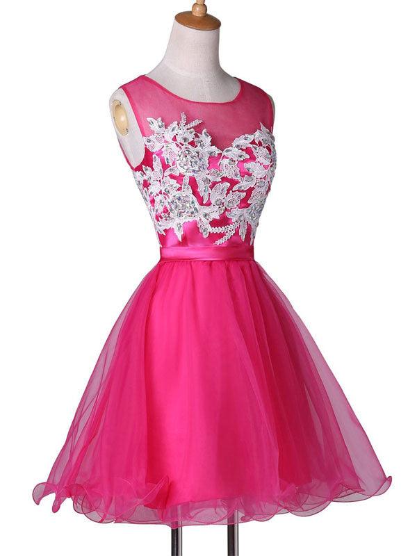 New Appliqued A-line Tulle Scoop Short Homecoming Dresses See Through TP0015 - Tirdress
