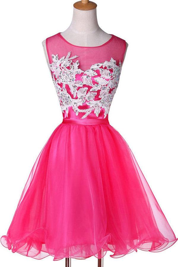 New Appliqued A-line Tulle Scoop Short Homecoming Dresses See Through TP0015 - Tirdress