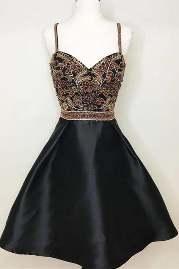 New Arrival Black Spaghetti Straps A Line Beading Homecoming Dresses HD0097 - Tirdress