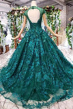 New Arrival Prom Dresses Court Train Scoop Cap Sleeves Lace Up Back TP0855 - Tirdress