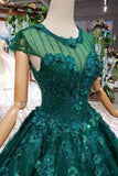 New Arrival Prom Dresses Court Train Scoop Cap Sleeves Lace Up Back TP0855 - Tirdress