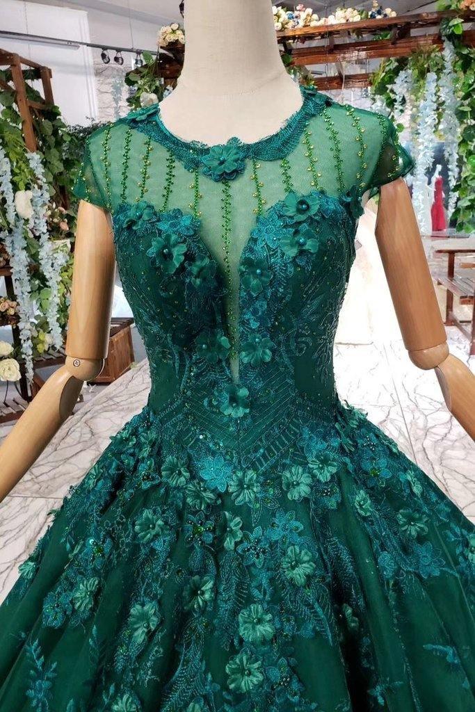 New Arrival Prom Dresses Court Train Scoop Cap Sleeves Lace Up Back TP0855 - Tirdress