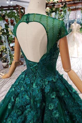New Arrival Prom Dresses Court Train Scoop Cap Sleeves Lace Up Back TP0855 - Tirdress