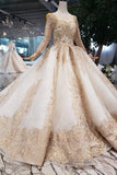 New Arrival Prom Dresses Long Sleeves Ball Gown Scoop With Applique Beads Lace Up Back TP0858