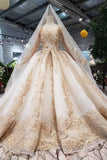 New Arrival Prom Dresses Long Sleeves Ball Gown Scoop With Applique Beads Lace Up Back TP0858 - Tirdress