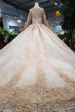 New Arrival Prom Dresses Long Sleeves Ball Gown Scoop With Applique Beads Lace Up Back TP0858 - Tirdress