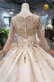 New Arrival Prom Dresses Long Sleeves Ball Gown Scoop With Applique Beads Lace Up Back TP0858 - Tirdress