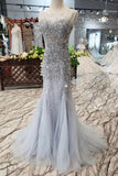 New Arrival Sequins Bodice Prom Dresses Tulle Mermaid Sweep Train TP0853 - Tirdress