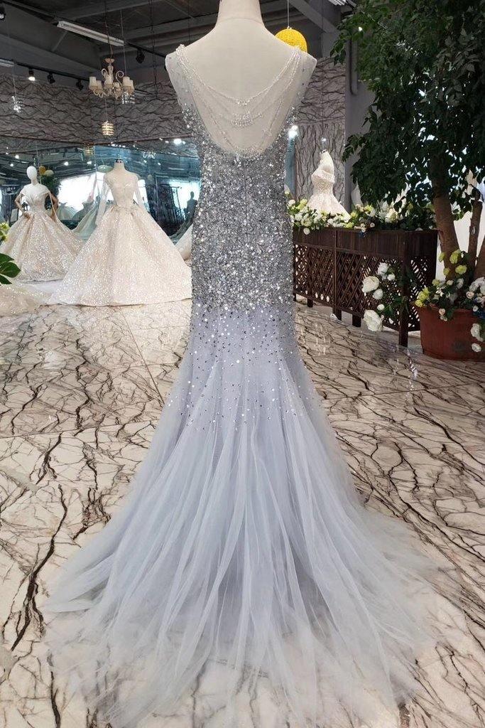 New Arrival Sequins Bodice Prom Dresses Tulle Mermaid Sweep Train TP0853 - Tirdress