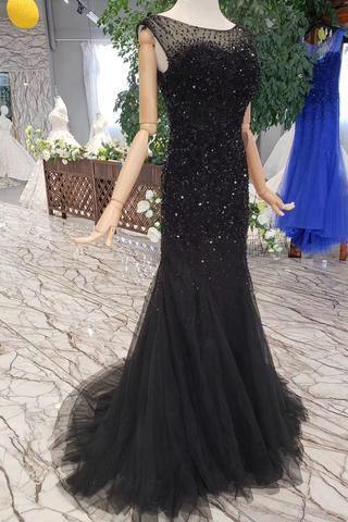 New Arrival Sequins Bodice Prom Dresses Tulle Mermaid Sweep Train TP0853 - Tirdress