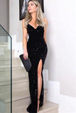Sexy Sleeveless Spaghetti Straps Black Prom Dress Bling Evening Gown TP0839