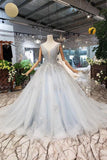 New Arrival Wedding Dresses V Neck Lace Up Back Beads Prom Dress Tulle TN140