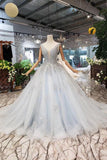 New Arrival Wedding Dresses V Neck Lace Up Back Beads Prom Dress Tulle TN140 - Tirdress