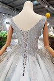 New Arrival Wedding Dresses V Neck Lace Up Back Beads Prom Dress Tulle TP0873 - Tirdress