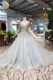 New Arrival Wedding Dresses V Neck Lace Up Back Beads Prom Dress Tulle TP0873