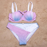 Women Bikinis Set White Blue Gradient Swimming Swim Two Piece Suit B021 - Tirdress