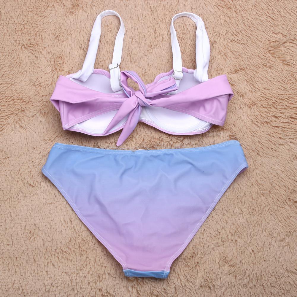 Women Bikinis Set White Blue Gradient Swimming Swim Two Piece Suit B021 - Tirdress