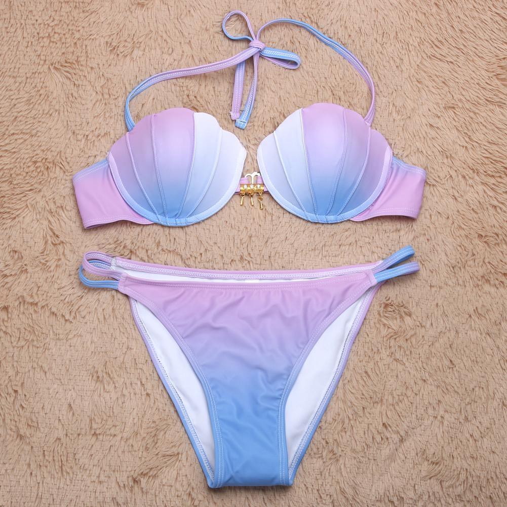 Women Bikinis Set White Blue Gradient Swimming Swim Two Piece Suit B021 - Tirdress