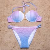 Damen-Bikini-Set, weiß, blau, Farbverlauf, zum Schwimmen, zweiteiliger Anzug B021