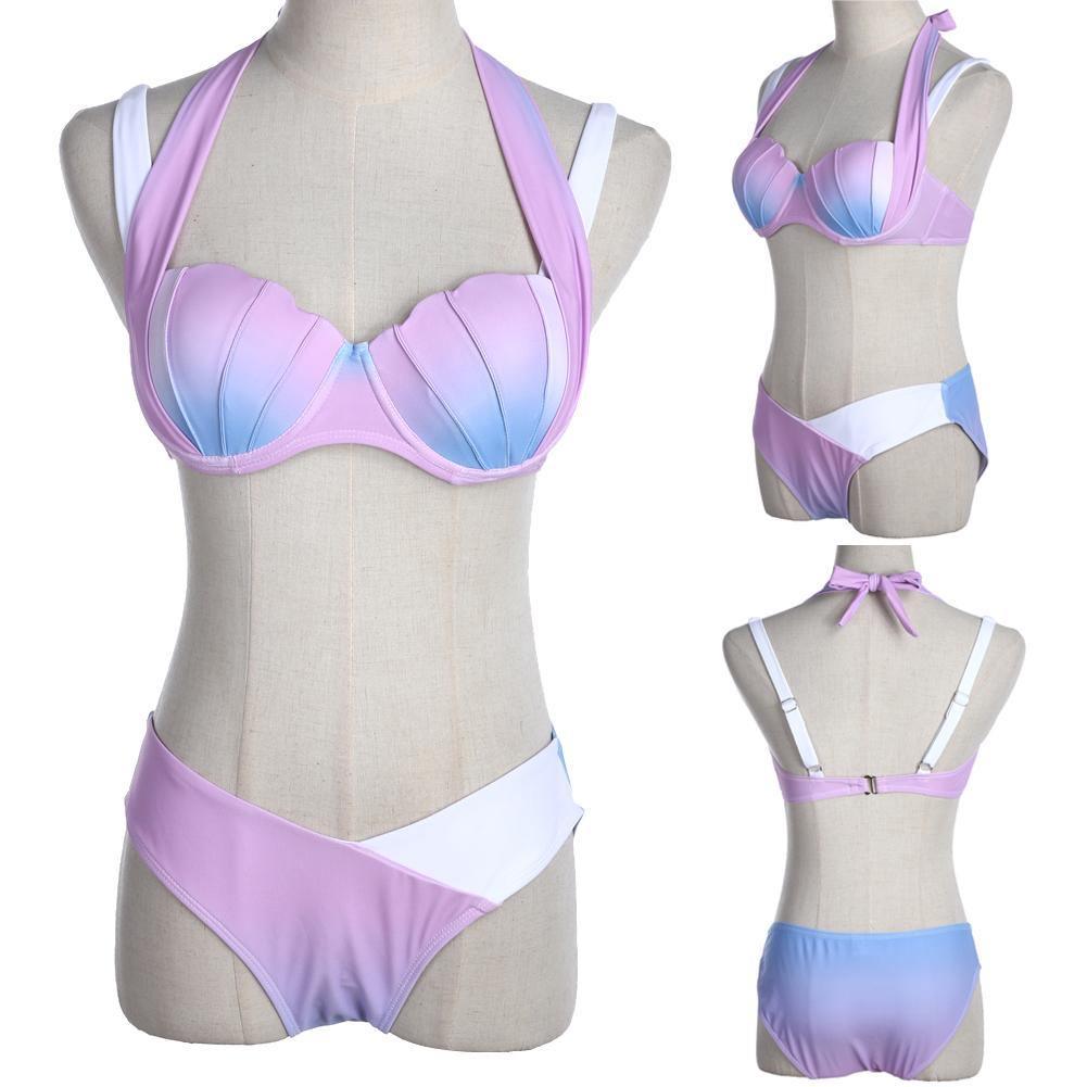 Women Bikinis Set White Blue Gradient Swimming Swim Two Piece Suit B021 - Tirdress
