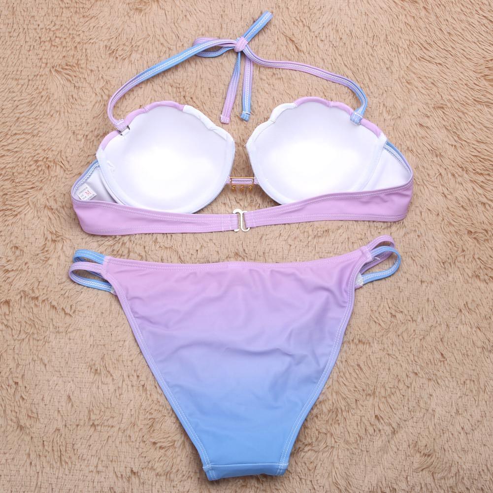 Women Bikinis Set White Blue Gradient Swimming Swim Two Piece Suit B021 - Tirdress