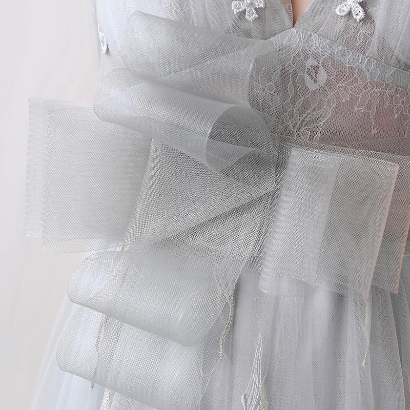 New Style A-line V Neck Tulle Prom Dresses With Applique PG627 - Tirdress
