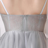 New Style A-line V Neck Tulle Prom Dresses With Applique PG627 - Tirdress
