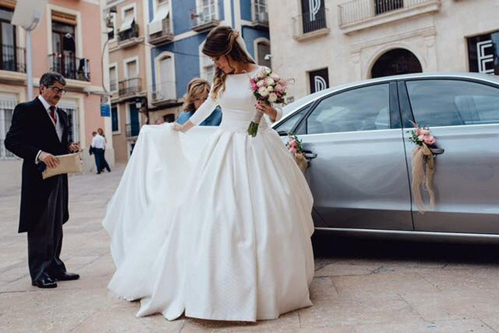 Satin ball gown on sale wedding dress with pockets