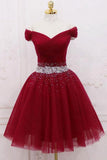 Off The Shoulder Beading Homecoming Dress Tulle Short Prom Dress  HD0180