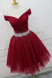 Off The Shoulder Beading Homecoming Dress Tulle Short Prom Dress HD0180 - Tirdress