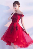 Off The Shoulder Luxury Appliques High Low Red Homcoming Dress HD0155 - Tirdress