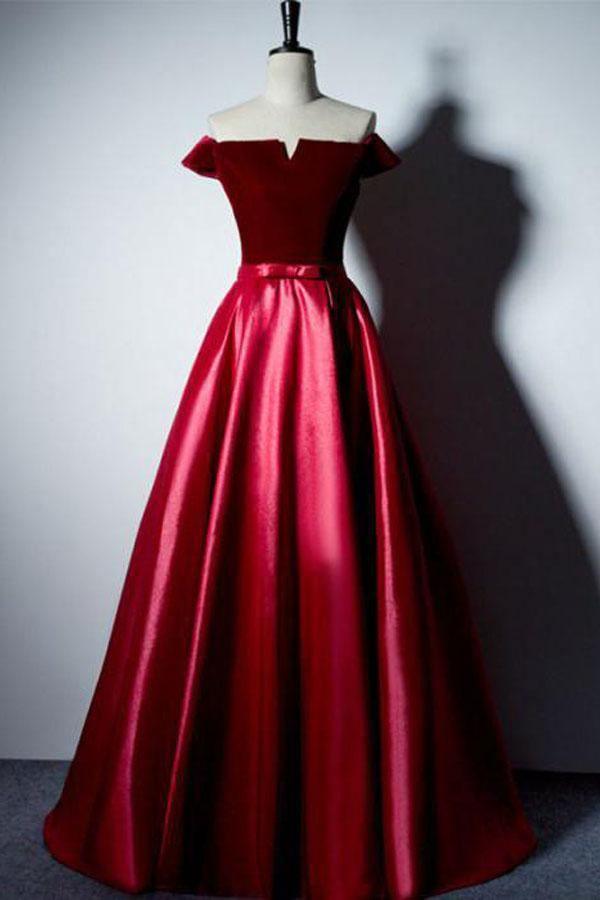Off The Shoulder A-line Simple Long Prom Dresses Evening Dresses PG489 - Tirdress