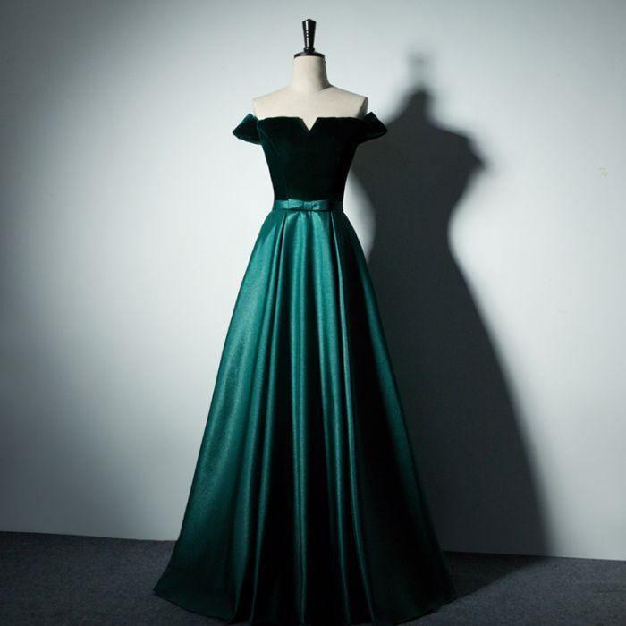 Off The Shoulder A-line Simple Long Prom Dresses Evening Dresses PG489 - Tirdress