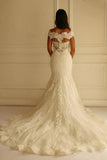 Off Shoulder Court Train Short Sleeves Mermaid Lace Wedding Dress WD104 - Tirdress