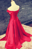 Off Shoulder Floor Length Satin Red Prom/Evening Dress With Belt PG300 - Tirdress