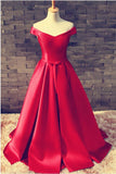 Off Shoulder Floor Length Satin Red Prom/Evening Dress With Belt PG300 - Tirdress