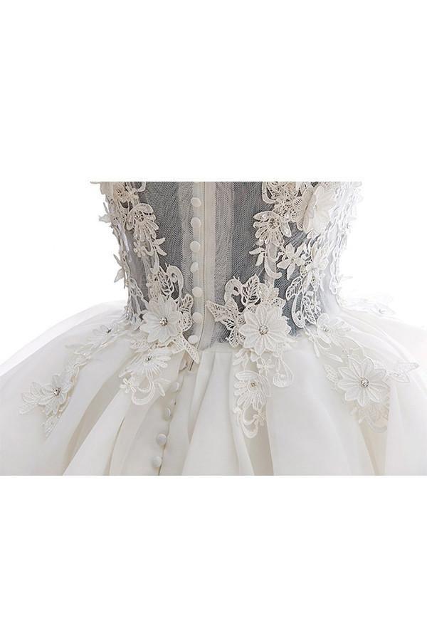 Off-Shoulder Knee Length Organza Lace Homecoming Dress With Beads TR0140 - Tirdress