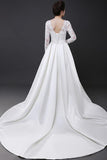 Off Shoulder Long Sleeve Wedding Dress Court Train With Lace Appliques TN0104 - Tirdress