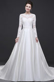 Off Shoulder Long Sleeve Wedding Dress Court Train With Lace Appliques TN0104