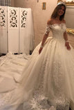 Off The Shoulder Long Sleeves Appliques Ball Gown Wedding Dress WD163