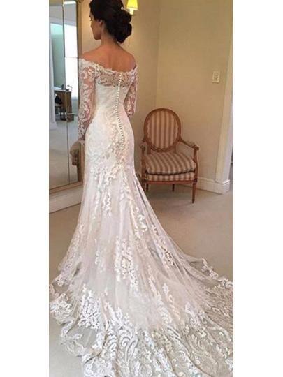 Off the Shoulder Long Sleeves Lace Wedding Dress Bridal Gown WD137 - Tirdress