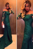 Off the Shoulder Long Sleeves Mermaid Lace Evening Dress Prom Dresses PG318 - Tirdress