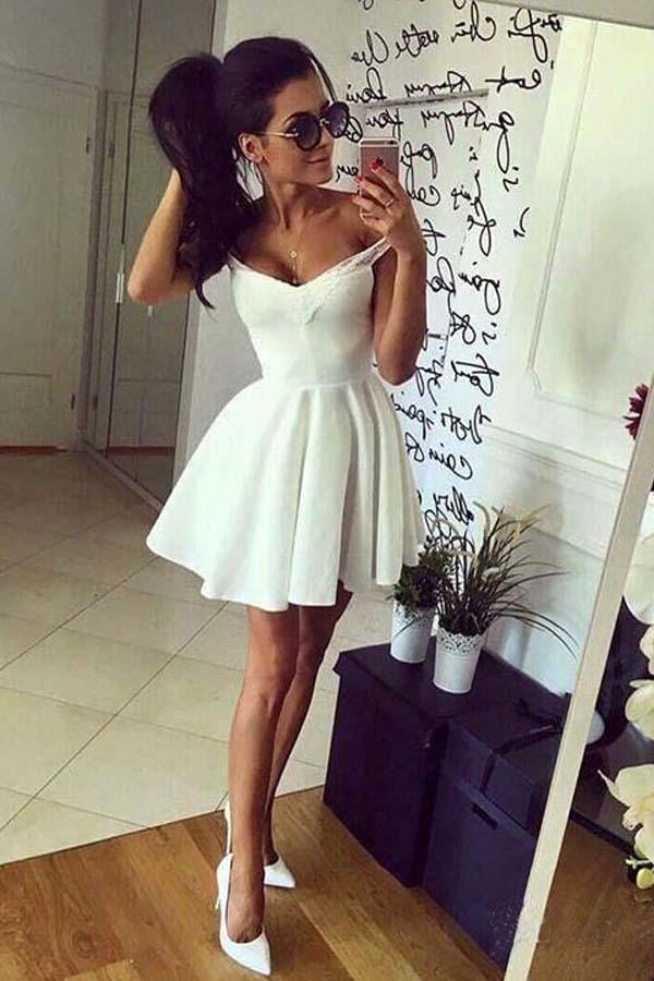 Off the Shoulder Red Homecoming Dresses Broad Strap Little Party Dress HD0046 - Tirdress