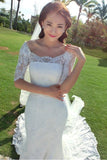 Off-The-Shoulder Half Sleeve Mermaid Court Lace Ivory Wedding Dress WD091 - Tirdress