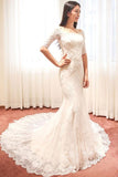 Off-The-Shoulder Half Sleeve Mermaid Court Lace Ivory Wedding Dress WD091
