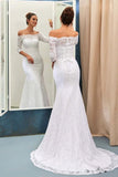 Off-The-Shoulder 3/4-Length Sleeves Lace-Up Mermaid Wedding Dress WD089 - Tirdress